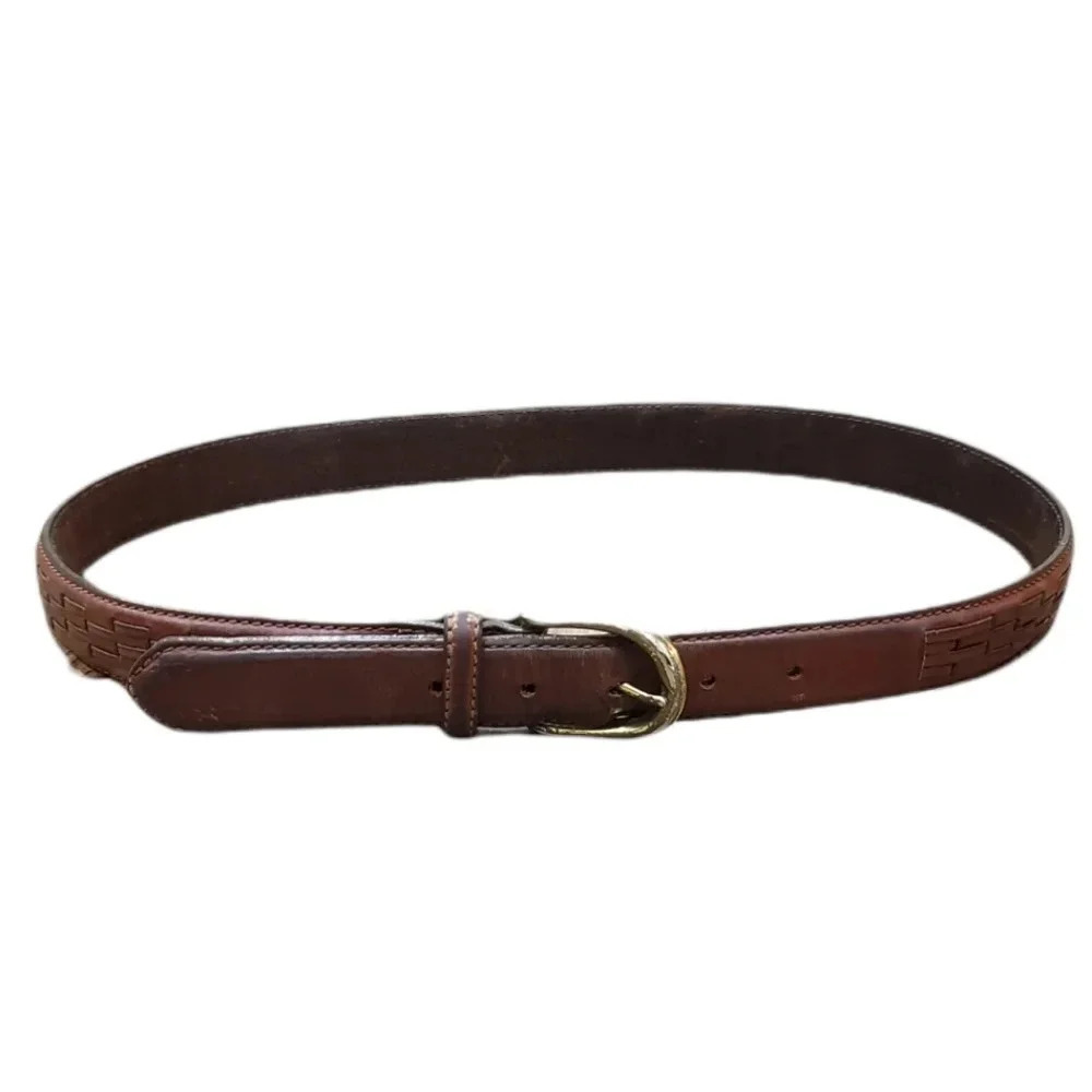 Brown Leather Braided Belt 34